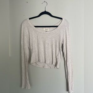 Universal Thread Cream-Beige Cropped Long Sleeved Shirt